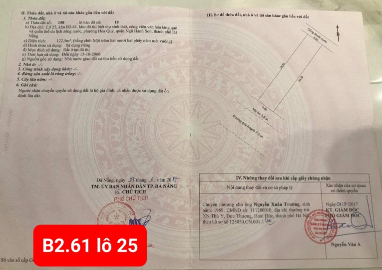 Nam Hòa Xuân B2.61 hướng tây nam khu điện cáp ngầm gần cầu Trung Lương